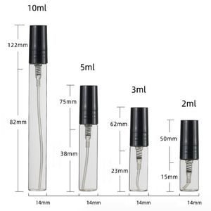 Mini Clear Glass Spray Bottle 2 ml 3 ml 4 ml 5 ml Atomizer Fina dim Tomt Plastflask Spray Refillerbara parfymprovflaskor för reseparti