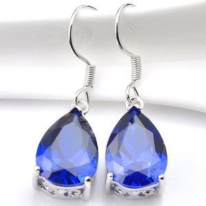 10prs LuckyShine Teardrop Blue Topaz Gemstone Silver Women Fashion Dangle Earrings Cubic Zirconia Earrings2455