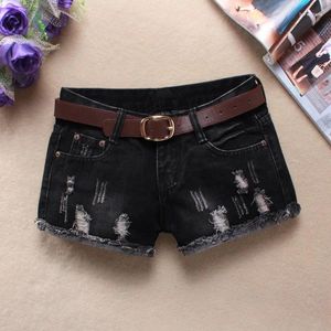 Women's Shorts Summer Low Waist Jeans Black Print Letters Denim Tassel Mini