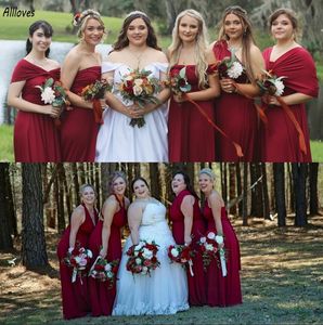 Burgundy Chiffon Convertible Long Bridesmaid Dresses A Line Floor Length Boho Rustic Country Wedding Guest Party Gowns Simple Maid Of Honor Dress Plus Size CL3111