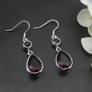 Brincos Dangle Hermosa Fantasia Purpleamethyst Silver Color for Women Fashion Jewelry 1 7/8 polegadas ME104