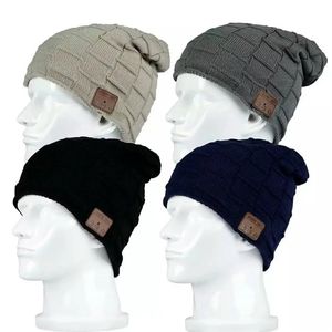 Elektronik Universal Caps Ohrhörer Männer Frauen weiche Winter Beanie Grid Line Hüte drahtlose Bluetooth Smart Hut Headphone Headset Lautsprecher Mic He er