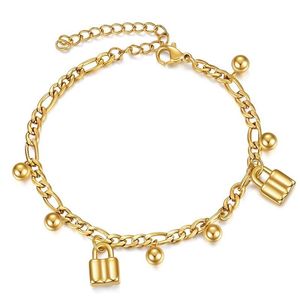 Färg Titanium Steel Lock Bead Pendants Link Chain Armband för kvinnliga damer Trendiga smycken Present Drop Link 2089