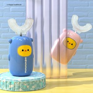 Зубная щетка Дети U тип электрическая зубная щетка Cartoon 360 градусов Super Soft Foodgrade Силиконовая щетка для детей с муссовой зубной пастой