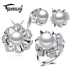 Conjuntos fenasy sterling sier conjuntos de jóias natural pérola colares para mulheres clássico brincos moda casamento pingente anéis