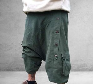 Heflashor Men039s Green Harem Pants Branters Bloomers Vintage Loose Medition Медитация на открытом воздухе Hip Hop Широкие брюки для ног Pantalon homb7413084