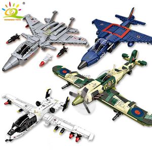 Blocks HUIQIBAO Military WW2 Combat Airplane Building Blocks A-10 J-15 Plane Model Army Bricks City Constrution Children Toys For BoyL231223