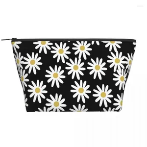 Cosmetic Bags Love Daisy Floral Trapezoidal Portable Makeup Daily Storage Bag Case For Travel Toiletry Jewelry