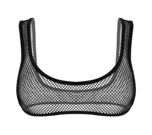 Women Sexy Lingerie Nightwear Bra Top See Through Fishnet Wide Shoulder Straps Deep Uneck Erotic Crop Tops Mesh Bralette Bras Set4676283