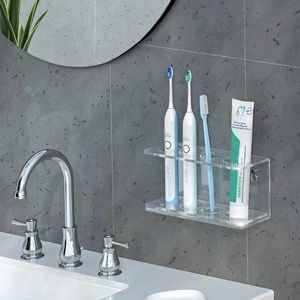 Toothbrush Wall Mounted Electric Toothbrush Holder 4 Slots Acrylic Toothpaste Facial Cleanser Storage Stand Holder Hanging Shelf Rack Bathr