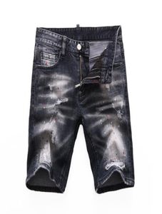 Summer Men Holes Shorts Denim Fashion Mens dipinto di jeans Slim Slip Straight Jeans Trend Men039s Black Shorts 82718354111