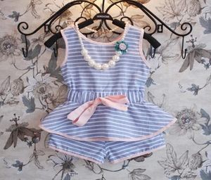 Sommer Kinder Outfits Sets Lady Stripe Kinder Twopiece Set Pure und Fresh Wathet Blue Girls Clothing Sets Fit 27age AB17165347792