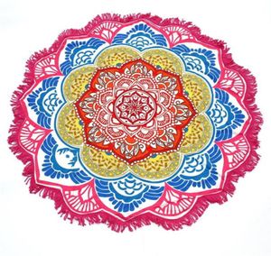 147147cm Round Yoga Mat Handduk Tapestry Tassel Decor med blommor Mönster Cirkulär Tabellduk Beach Picnic Mat4777397