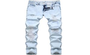 Sıkıntılı kot pantolon mavi denim pantolon çizik kırık delikler kot sıska kalem kot pantolon erkekler için sokak giysisi5557915