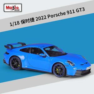 Elektrik / RC Araba Maisto 1 18 2022 Porsche 911 GT3 Spor Otomobil Statik Die Araçlar Koleksiyon Model Araç Oyuncak Köpekbalığı Mavi / Parlak Blackl231223
