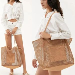 Kopplingspåsar Nylon Mesh Bag For Women Foldbar Tote Folding Pouch Handväskor stor kapacitet resan livsmedelsbutik