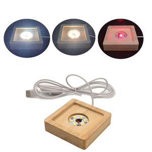 Quadratische LED -Leuchten Anzeigen von Basis Holz beleuchtete Halter Ständer Laser Kristallglas Nacht beleuchtete Basen Harzkunst Ornament D2 0219r