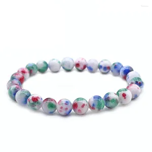 Link Bracelets Red Green Pink Violet Cloud Jades Natural Stone Beads Bracelet Bangle Transfer Luck Chakra Yoga 6mm 8mm 10mm