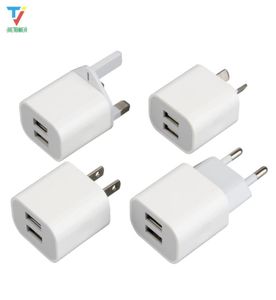 30pcs Nowy projekt White 2 porty 2USB Podwójna ładowarka telefonu komórkowego USB 5V 2A UE US AU UK UK Adapter Wall Wall Adapter dla iPhone'a Samsung HTC5860864