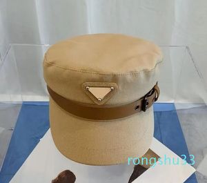 Women Simple Designer Newsboy Hats Metal Triangle Black Berets Flat Top Caps Windproof Pure Cotton Hat