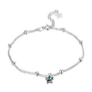 100% 925 Sterling Silver Sparklet Star Anklets con gioielli in cristallo blu Making for Women Regali SVA602291D