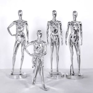 Het försäljning !! Mode kvinnlig mannequin fiberglas full kroppsmodell silver maniqui olika ställningar