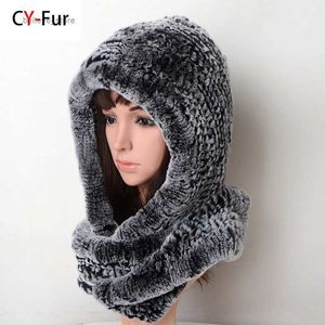 Fashionneck Gaiter Women Sticked Real Rex Rabbit Fur Hat Hooded Scarf Winter Hatts For Woman Fall Cap Warm Natural Fur Hat With Neck Scarves Bonnetsl231223