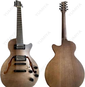 7 String Semi Hollow Ele Gitar F Hole Caz Gitar Akçaağaç Vücut Gitar 22 FRETS Krom Pikaplar