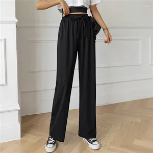 Pantaloni da donna di seta a gamba larga da donna fresca per la tuta raffinata estate sottile sottile sede dritto da ufficio casual pantaloni lunghi lunghi