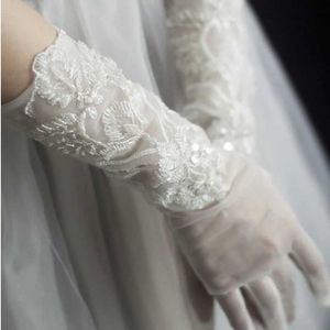Five Fingers Gloves Long Bridal Gloves Wristband Crystal Beads Lace Wedding Glove For Women Evening Dress Jewelry Bride Accessories GiftsL231223