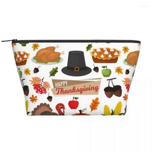 Cosmetic Bags Happy Thanksgiving Foods Trapezoidal Portable Makeup Daily Storage Bag Case For Travel Toiletry Jewelry
