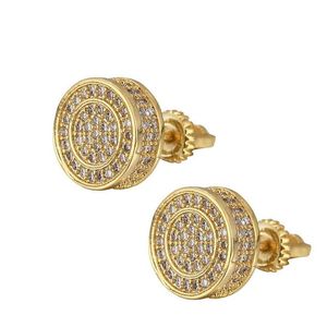 Unisex Women Mens Earrings Hip Hop Gold Plated CZ Diamond Square Stud Earings Iced Out Bling CZ Rock Punk Wedding Gift228e