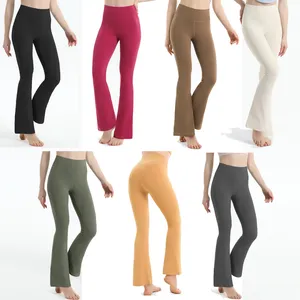 Frauen Yogahosen Hosen Flared Groove Richten Sie feste Farbe Nackt Sport -Leggings Flare formen hohe taille enge Fitness losen Fit Joggers Fitnessstudio Kleidung Frauen Höschen