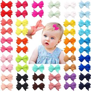 50 PCS Lot 25 färger i par Babyflickor Fullt fodrade hårstift Tiny 2 Hair Bows Alligator Clips för Little Girls Spädbarn Tod2429