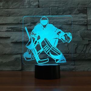 3D Ice Hockey Goalie Modeling Table Lamp 7 Färger Byte LED Nightlight USB Bedroom Sleep Lighting Sports Fans gåvor Heminredning188m