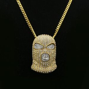 Pendant Necklaces Personality CS Cap Pave Full Rhinestone Masked Necklace Gold Filled Men Hip Hop Rock Jewelry209o