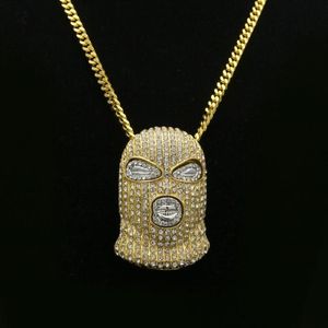 Kolye Kolyeler Kişilik CS CAP PAVE Full Rhinestone Maskeli Kolye Altın Dolu Erkekler Hip Hop Rock Jewelry209o