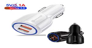 Quick Charge QC30 Dual USB Carro Adaptador de carro a bordo do carro para celular telefone inteligente 31A Recarga rápida para telefones celulares4669996