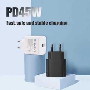 US EU UK Pulg Wand-Superschnellladegerät USB C für Samsung PD 45-W-Ladegeräte Galaxy S20/S20 21 Ultra/ Note10/Note 10 Plus TA845 mit Verpackungsbox 25-W-Schnellladegeräte für Mobiltelefone