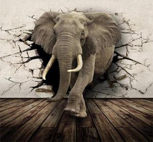 Bakgrunder Anpassad storlek 3D Trasig vägg Elefant noshörning Po Mural Paper for Kids Bedroom Living Room Decor Nonwoven Wallpape9927578