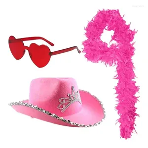 Depolama Çantaları Pembe Kovboy Şapka Novelty tepeli kovboy kız ve kalp şeklindeki güneş gözlükleri son rodeolar için deri dostu parti kıyafetleri