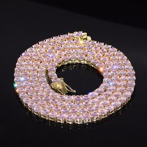 En rad rosa zirkon tenniskedja kvinnor flicka rosa diamant halsband mode hip hop smycken för gåva341n