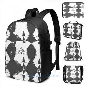 Sırt çantası komik grafik baskı karanlık netflix usb şarj erkek okul çantaları kadın çanta seyahat dizüstü