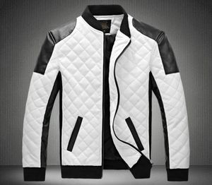 Designer jacket men039s stand collar PU leather jacket coat black and white color matching large size motorcycle leather1776199