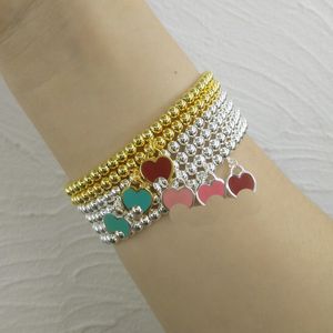 ゴールドビーズブレスレットジュエリージュエリーハート女性用4mm 100％S925ブルーピンクレッドアクセサリーバレンタインバレンタインデークリスマスギフト卸売