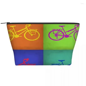 Cosmetic Bags Colorful Vintage Bicycle Trapezoidal Portable Makeup Daily Storage Bag Case For Travel Toiletry Jewelry