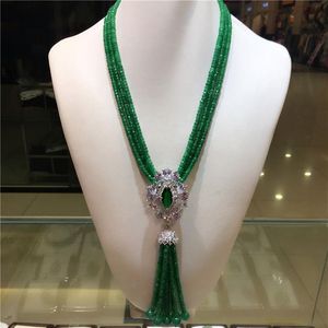 sell natural green jade micro inlay zircon clasp tassel necklace long sweater chain fashion jewelry253p