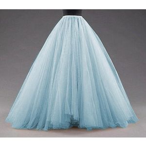 Sky Blue Puffy Long Tulle kjolar Kvinnor Vintage Gold Female Tutu kjol för brudposhoots skräddarsydda jul SAIAS9063325