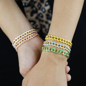 Iced Out Women Hip Hop Cuban Chain Armband Bangle With Yellow Pink Green Blue Emamel Rainbow Wedding Party Armband Smycken312s