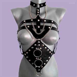 Gürtel sexy Ledergurtstrustgurt Strumpfbänder Gürtel Erwachsene Fetisch Frauen BH Körper Bondage Top Night Club Käfig Punkbelt Emel22236v